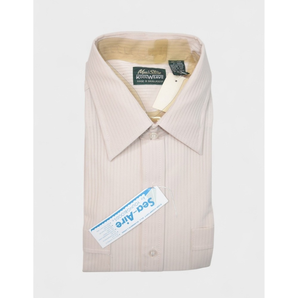 Vintage 70s Shirt Mens XL Beige Ribbed Short Sleeve Button Up Woolworth NEW